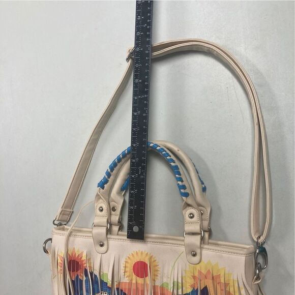 Retro Hippie Fringe With Psychedelic Owl Design Crossbody Shoulder Tote 14X13 - Picture 9 of 12